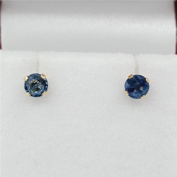 14KT YELLOW GOLD NATURAL BLUE SAPPHIRE (0.38CT) EARRINGS, RETAIL $350.00. SAPPHIRE IS THE BIRTHSTONE