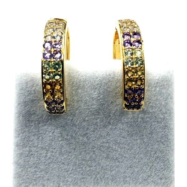 GOLD PLATED STERLING SILVER NATURAL AMETHYST, PERIDOT, CITRINE AND AQUAMARINE EARRINGS, W/A $950.00.