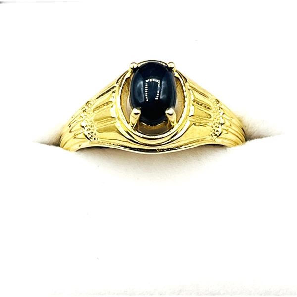 GOLD PLATED STERLING SILVER NATURAL BLUE SAPPHIRE (0.35CT) RING, SIZE 9, W/A $650.00. SAPPHIRE IS TH