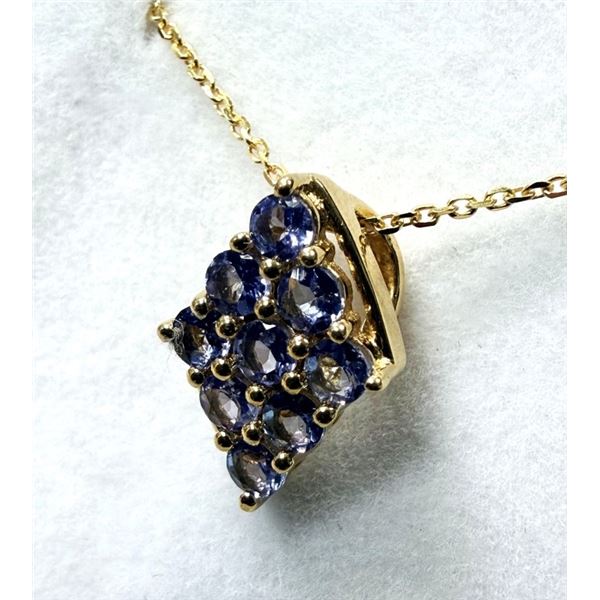 GOLD PLATED STERLING SILVER NATURAL TANZANITE (0.54CT) PENDANT WITH GOLD PLATED STERLING SILVER CHAI