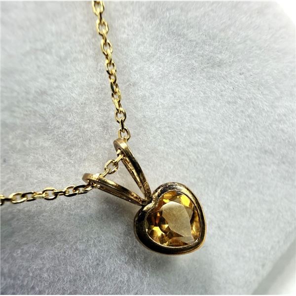 GOLD PLATED STERLING SILVER NATURAL CITRINE (0.95CT) HEART SHAPE PENDANT WITH GOLD PLATED STERLING S
