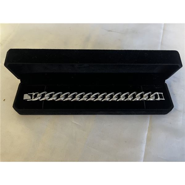 NEW PLATINUM PLATED ICED OUT SIMULATED DIAMOND (CZ) 14.0MM CUBAN LINK BRACELET - 8" LONG