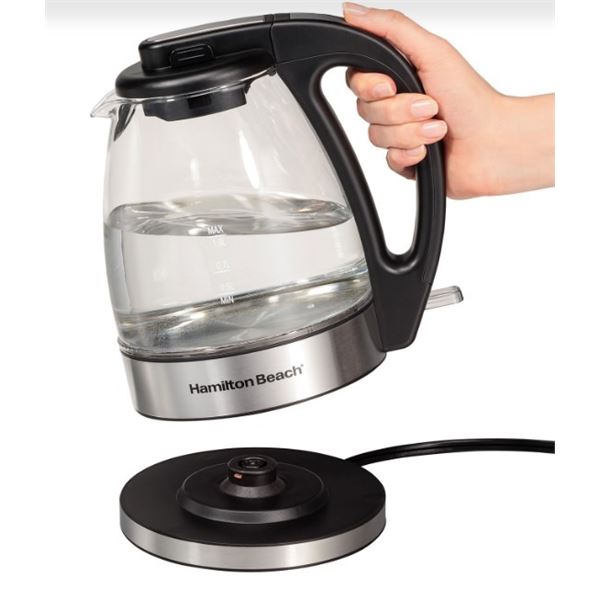 HAMILTON BEACH COMPACT 1L ELECTRIC GLASS KETTLE - TESTED WORKING