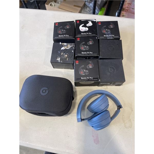 BOX OF BEATS, EARBUDS AND ELECTRONICS. DEFECTIVE STORE RETURNS