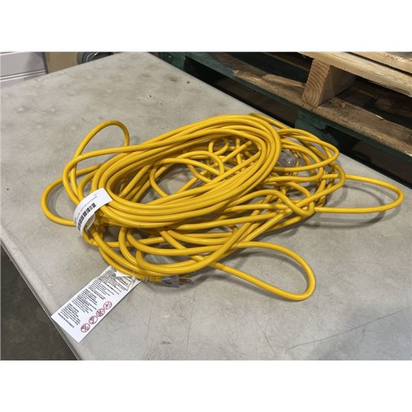 AS NEW 75FT YELLOW  INDOOR OUTDOOR HEAVY DUTY LIGHTED 3 WIRE GROUNDED EXTENSION CORD 16AWG