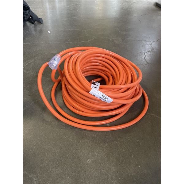 AS NEW 100FT INDOOR OUTDOOR HEAVY DUTY LIGHTED 3 WIRE GROUNDED EXTENSION CORD,ORANGE, 10AWG