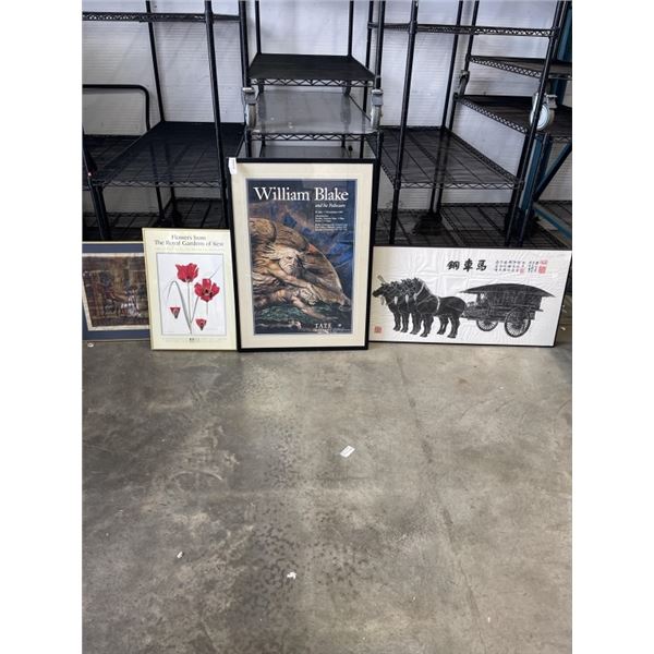 4 ESTYATE ARTWORK INCLUDING FRAMED EASTER CIARRIAGE ON CLOTH SCENE