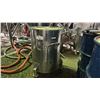 Image 1 : STAINLESS TRANSFER TANK ON WHEELS. APPROX 24"D X 30"H TANK + WHEELS. 40" TALL OVERALL.