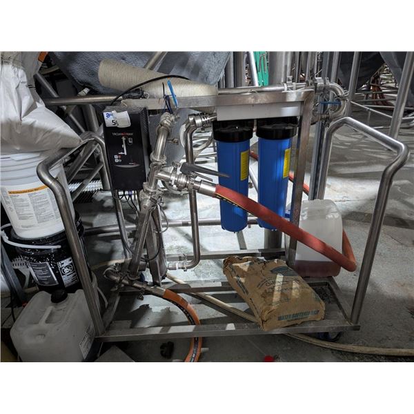 TROJAN UV MAX 36" MOBILE WATER FILTRATION SYSTEM WITH DUPLEX DOUBLE FILTER ON WHEELED CART.