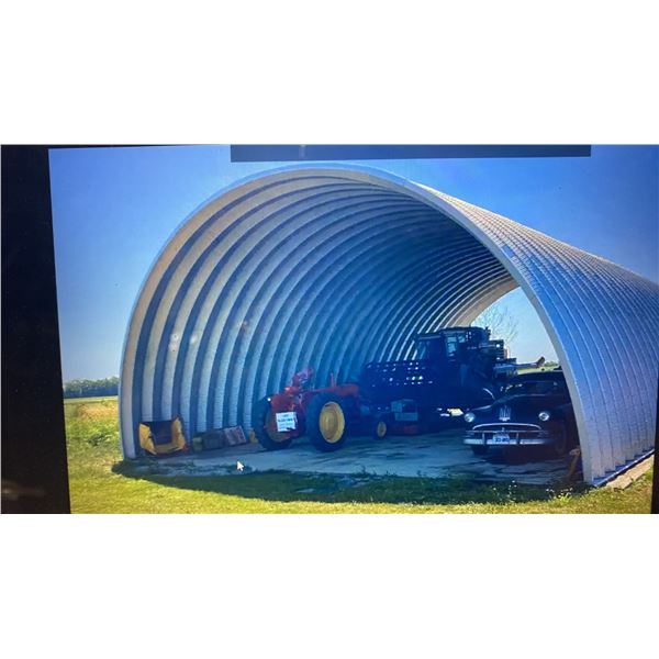 FUTURE BUILDINGS A-SERIES STEEL BUILDING 30' WIDE X 15' LONG. 14' HIGH. NEW WITH ALL HARDWARE.