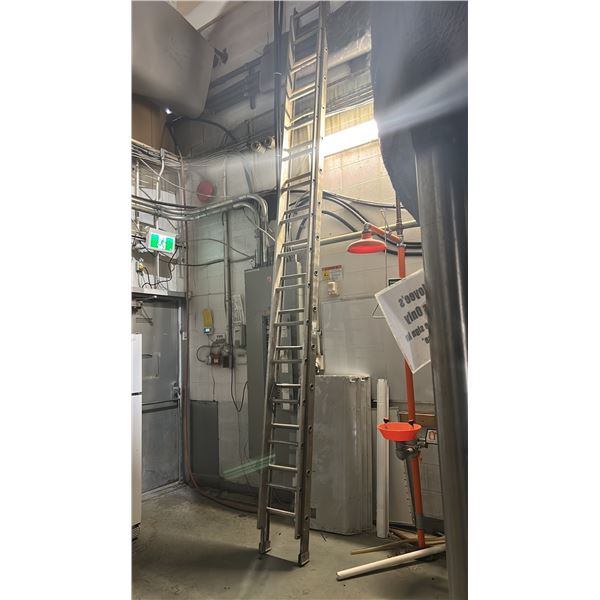 **LD 28' ALUMINUM EXTENSION LADDER. SOME RUNGS ARE BENT A BIT. PICK UP LAST DAY