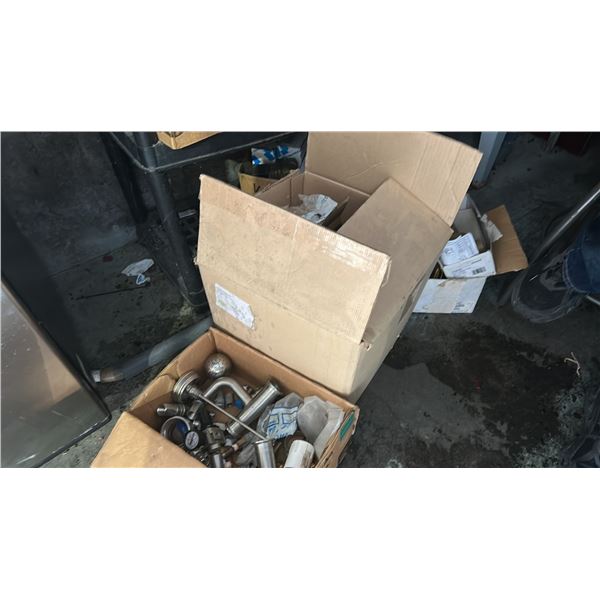 SHELF LOT OF PLUMBING FITTINGS, PEX CRIMPING TOOLS 1/2", 3/4", 1", PVC FITTINGS, PEX FITTINGS,