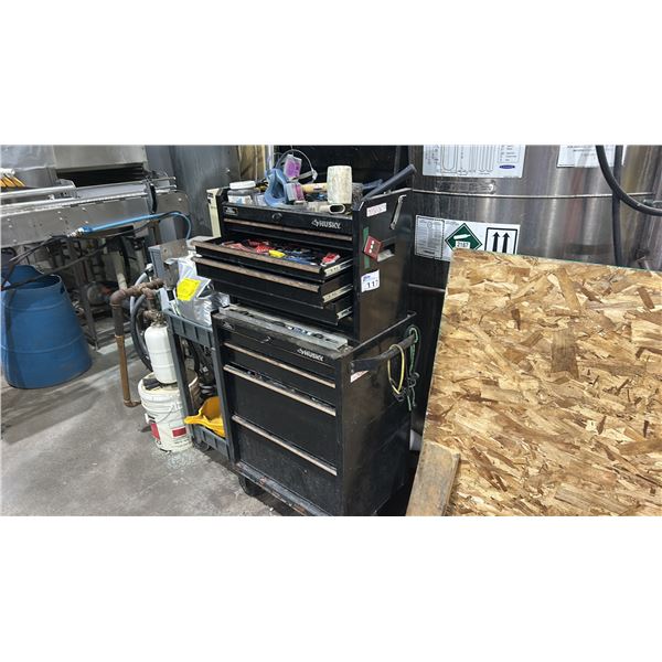 HUSKY TOOL BOX WITH ASST TOOLS.