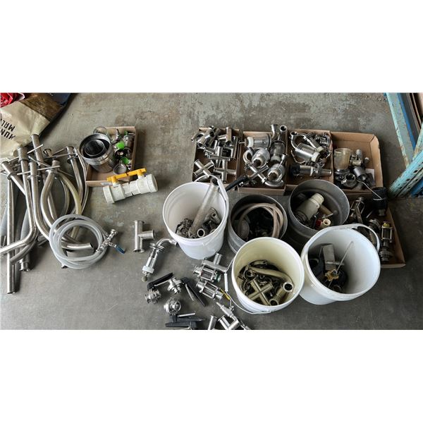 LARGE GROUP LOT OF ASST STAINLESS FITTINGS - 100'S OF PIECES.