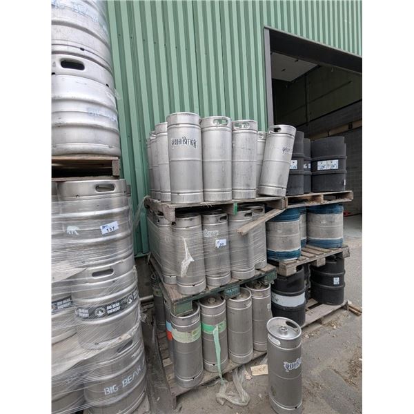 3 PALLETS APPROX 60 X 30L STAINLESS KEGS. MOST SAY PROHIBITION BREWING ON THEM