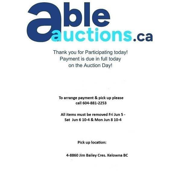 All items must be removed by Fri-Sat 10-4 & Mon 10-4 by appointment