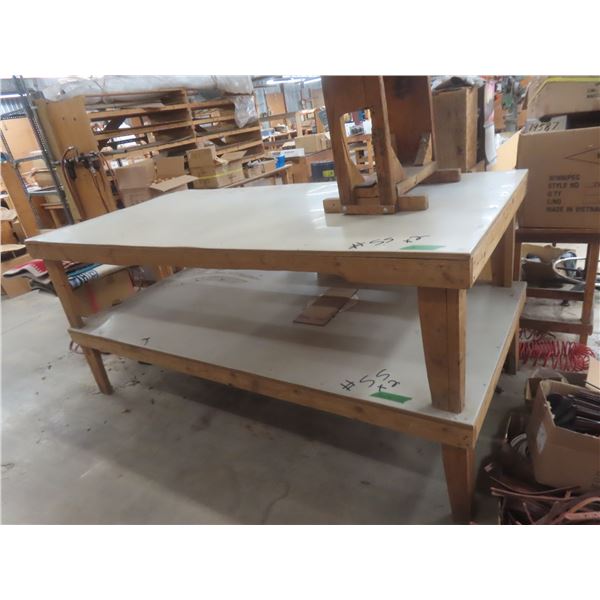 2 Wood-Frame Prep Tables with Fiberglass Tops, 96" × 48" × 23"H