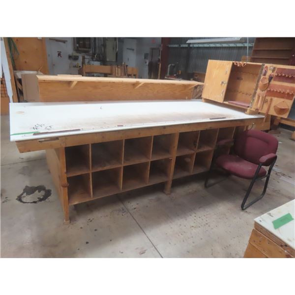 2 Wood-Frame Prep Tables with Fiberglass Tops and Pigeon Hole Storage, 37"H × 48" × 120"L