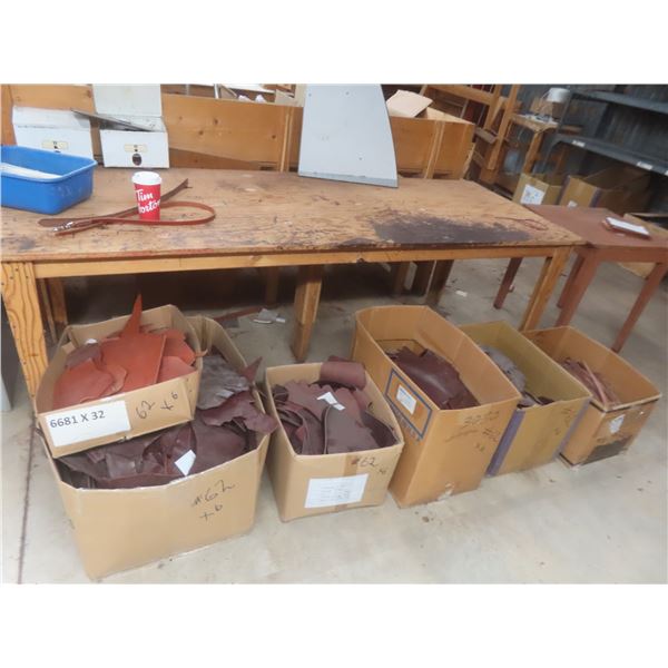 6 Boxes of Leather Cut-Offs – Latigo, Burgundy, and Harness Straps