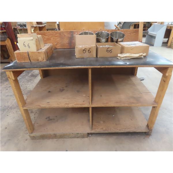 2 Wood Work Benches (36"H × 62"L × 32"D and 33"H × 48"L × 30"D) 