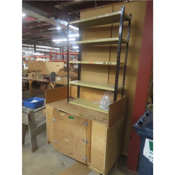 Rolling Wood Cabinet with Metal Shelf Unit
