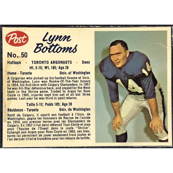1962 POST CEREAL CFL LYNN BOTTOMS