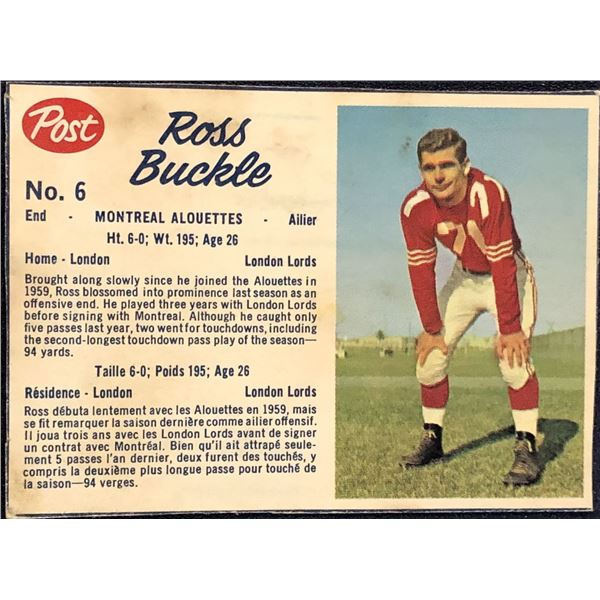 1962 POST CEREAL CFL ROSS BUCKLE