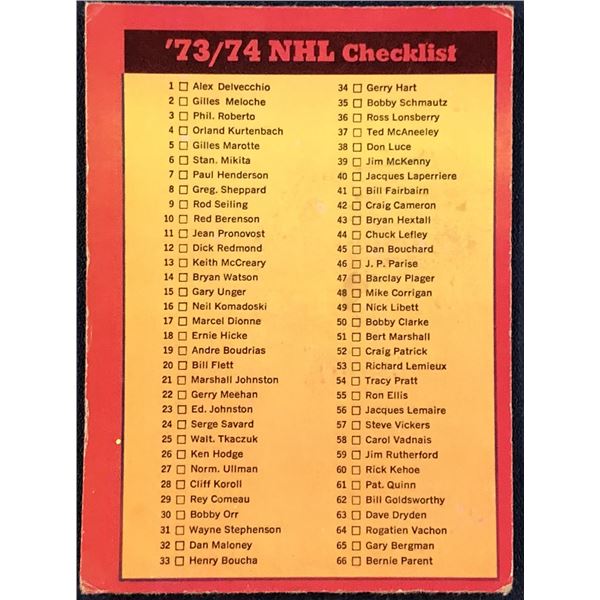 1973-74 TOPPS NHL CHECKLIST