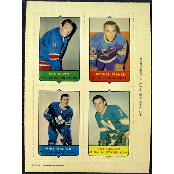 1969 O-PEE-CHEE HOCKEY 4-IN-1 JACQUES PLANTE (HOF)