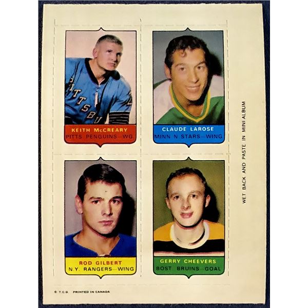 1969 O-PEE-CHEE HOCKEY 4-IN-1 GERRY CHEEVERS  (HOF)