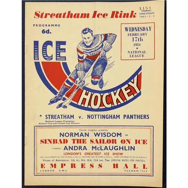 1953-54 BRITISH NATIONAL HOCKEY LEAGUE GAME PROGRAM