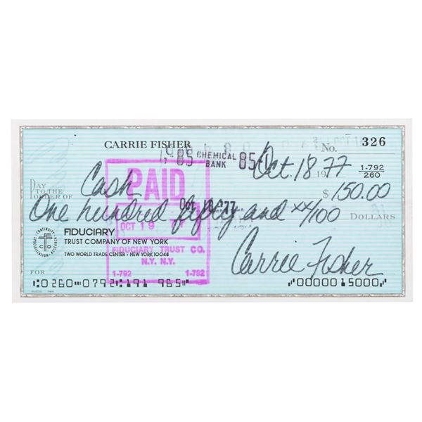 A Carrie Fisher Signed Check.
