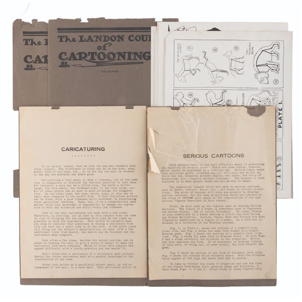 A Pair of Early Landon Course of Cartooning Books and Illustration Pages.