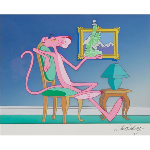 A Signed Pink Panther Animation Cel and Background.