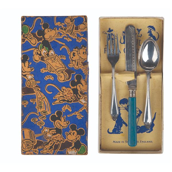 A Child's Silverware Set in Mickey Mouse Box.