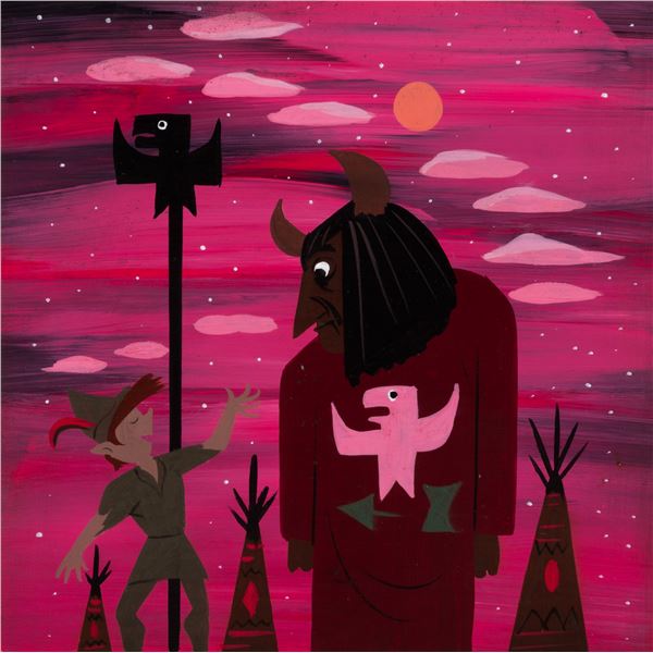 A Mary Blair Original  "Peter Pan " and Indian Chief Concept Painting.