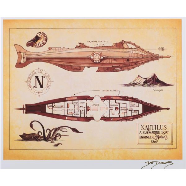 A Disney’s Nautilus Plan Print Signed by Artist Sue Dawe.