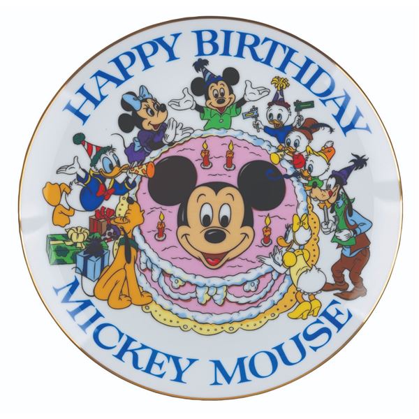 A Mickey Mouse 50th Birthday Commemorative Plate.
