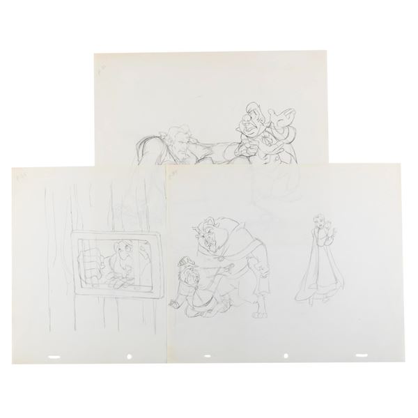 A Trio of  "Beauty and the Beast " Book Drawings.