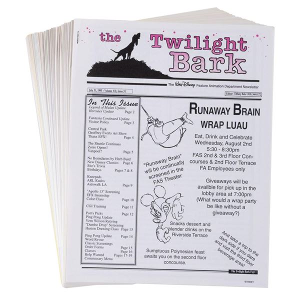 A Set of  "The Twilight Bark " Feature Animation Newsletters.