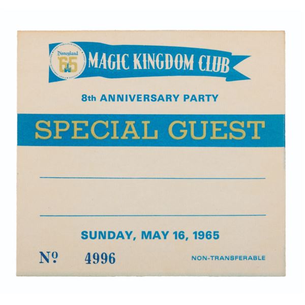 A 1965 Magic Kingdom Club Special Guest Sticker.