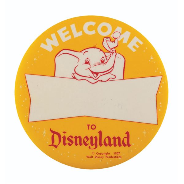 A 1957 Disneyland Dumbo Welcome Button.