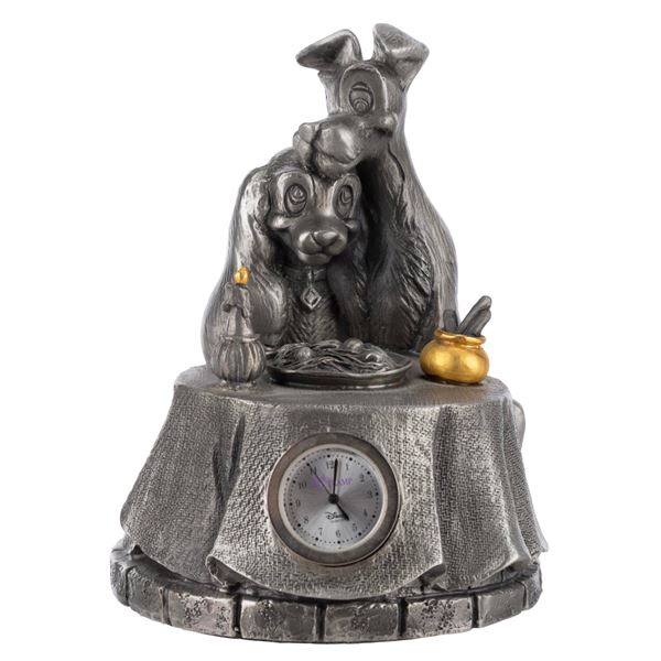 A  "Lady and the Tramp " Pewter Figural Clock.