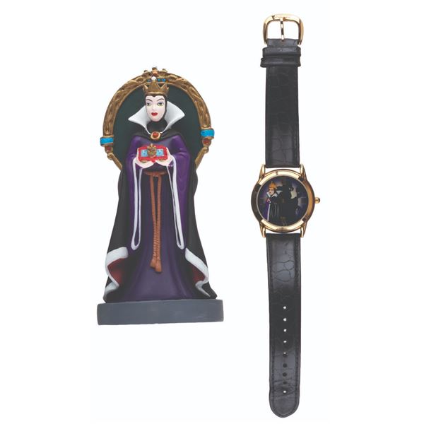 A Disney Villains Evil Queen Watch, Tin, and Figure.