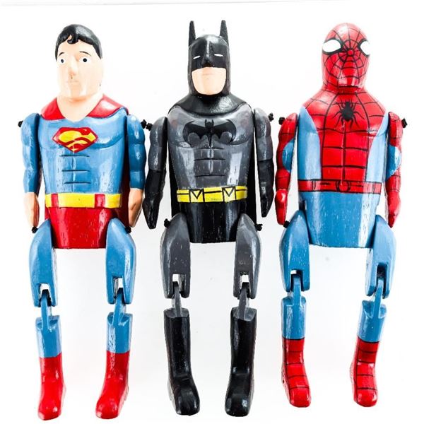 The Dynamic Trio - Hand-Carved Superhero Puppets: