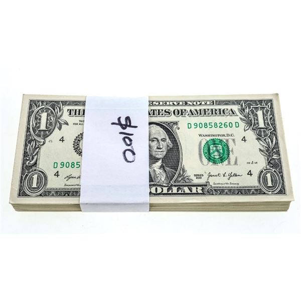 Lot - 100x One Dollar  Federal Reserve Notes  Gree