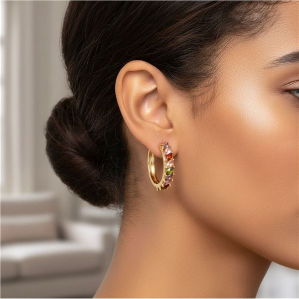 18kt Oro Laminado Hoop Earrings, 9 Marquis Cut Col