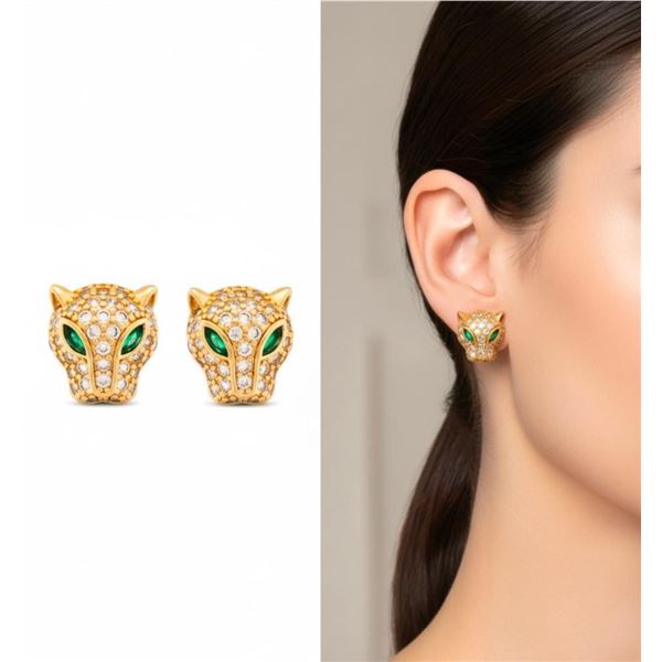 Lingna 18kt oro Laminado  Panther Head Stud Earrin