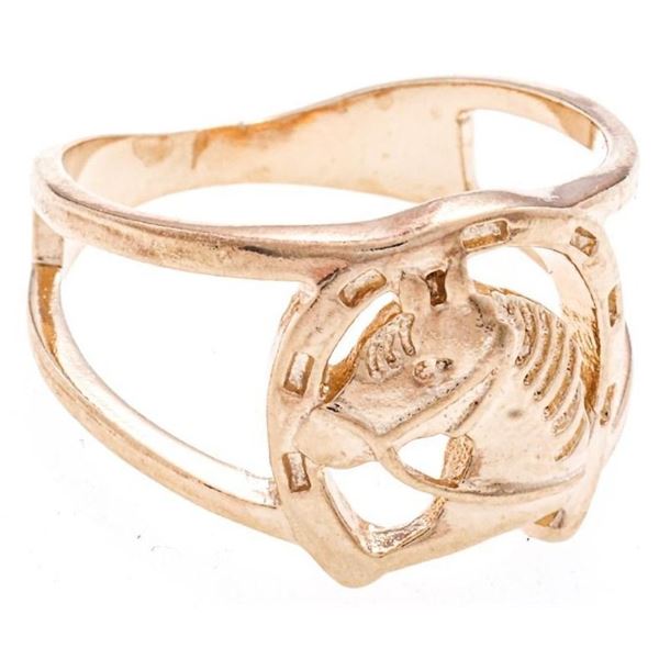 18kt Oro Laminado Diamond Cut Horse Head Style Rin