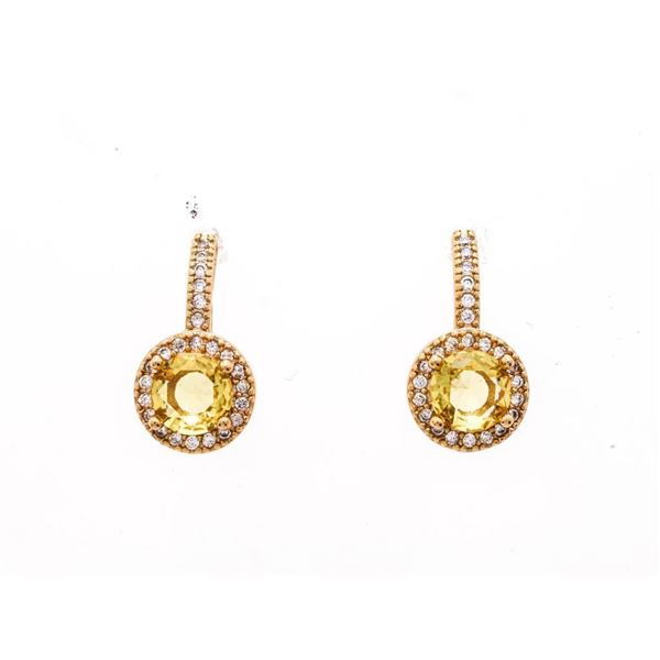 18kt Oro Laminado Round Cut Citrine Yellow Stud Ea
